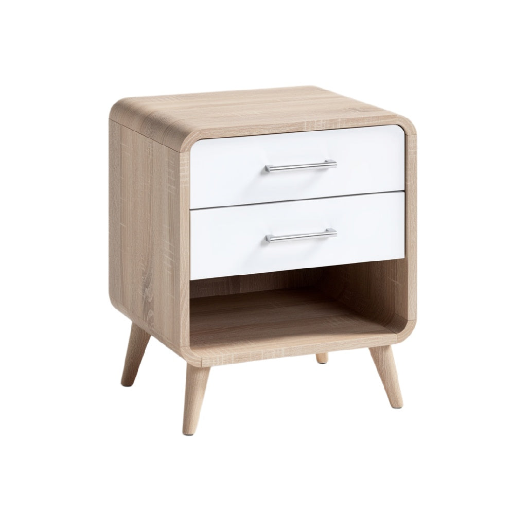 Modern Wooden Nightstand with Two Drawers and Open Shelf