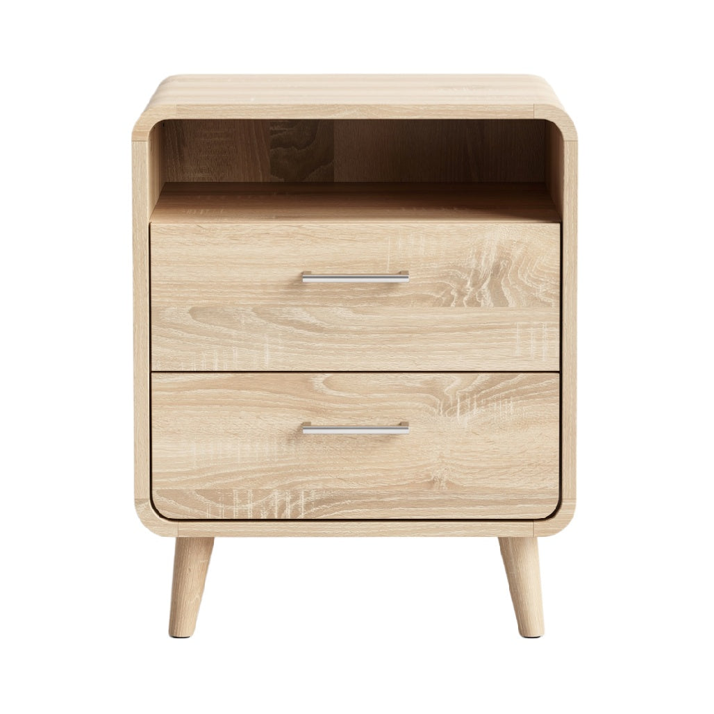 Modern Wooden Nightstand with Drawers and Open Shelf